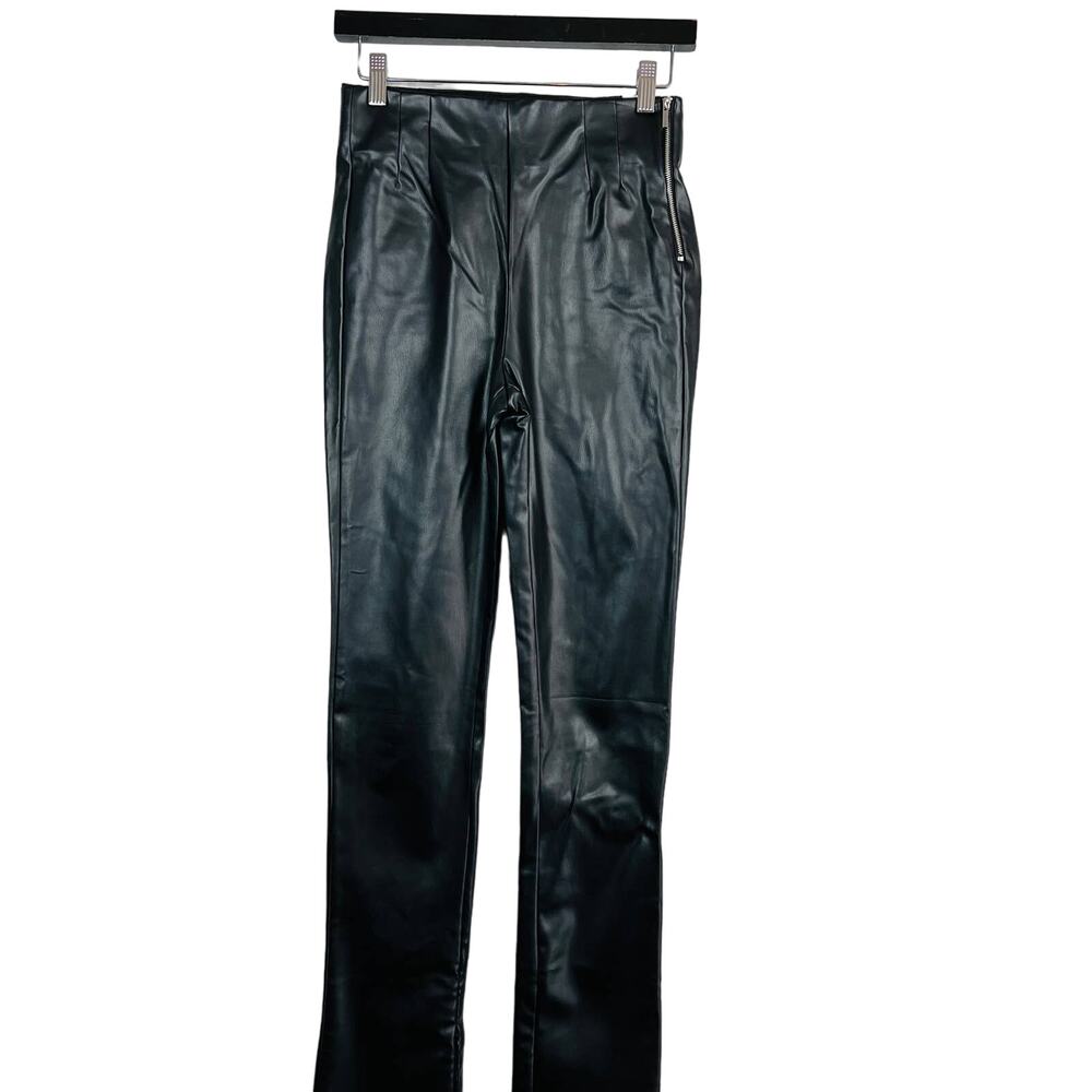 NEW! Zara Faux Leather Hi Rise Legging Black Side Zip Ankle - S